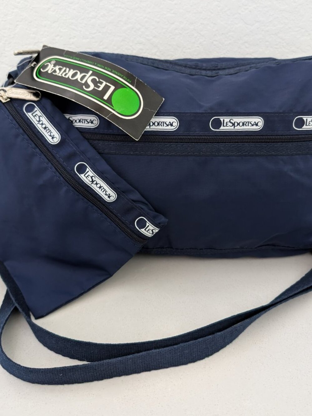 LeSportsac RARE VTG NWT 80s Deluxe Shoulder Satchel Navy 7513 Made in USA